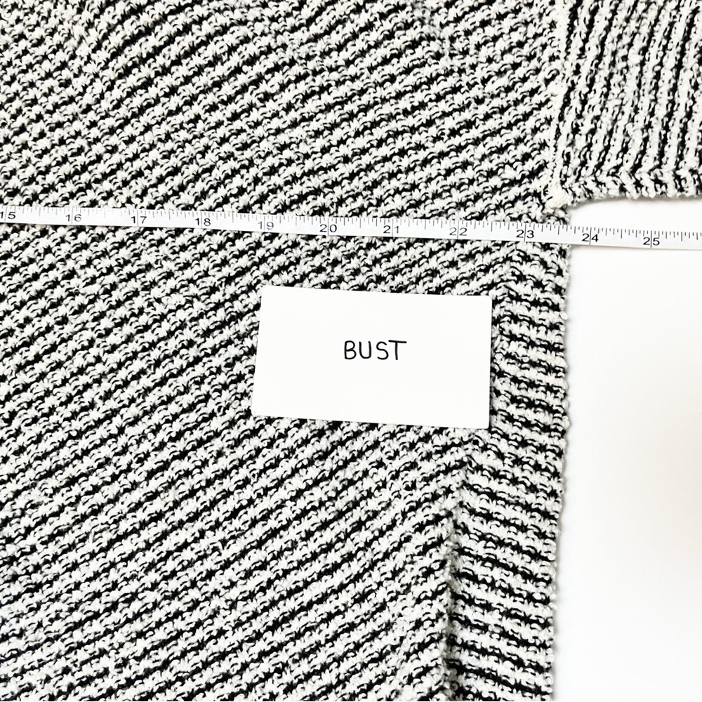 Eileen Fisher 100% Cotton Open Front Cardigan sweater black white waterfall - Picture 9 of 11